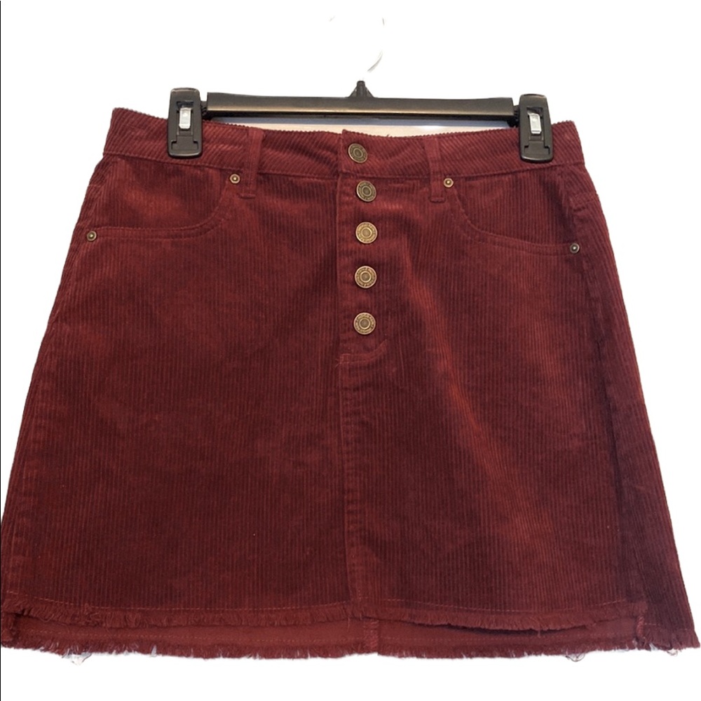 Indigo Rein Burgundy Frayed Skirt